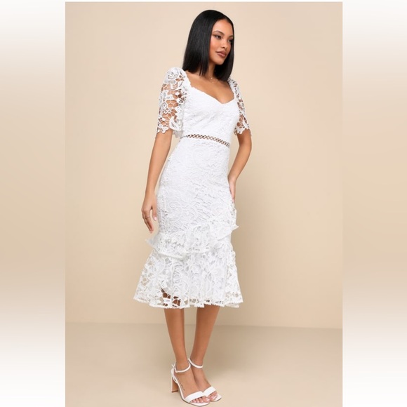 Lulus Briarwood Lace Ruffled Midi Dress - Picture 2 of 7